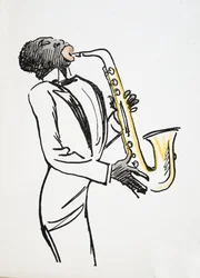 Saxophonspieler, aus White Bottoms, veröffentlicht 1927 (Farbholzschnitt)